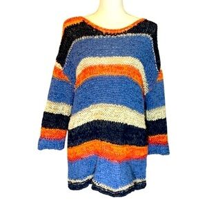 J. Jill blue/coral striped ribbon knit sweater, large, colorful, versatile